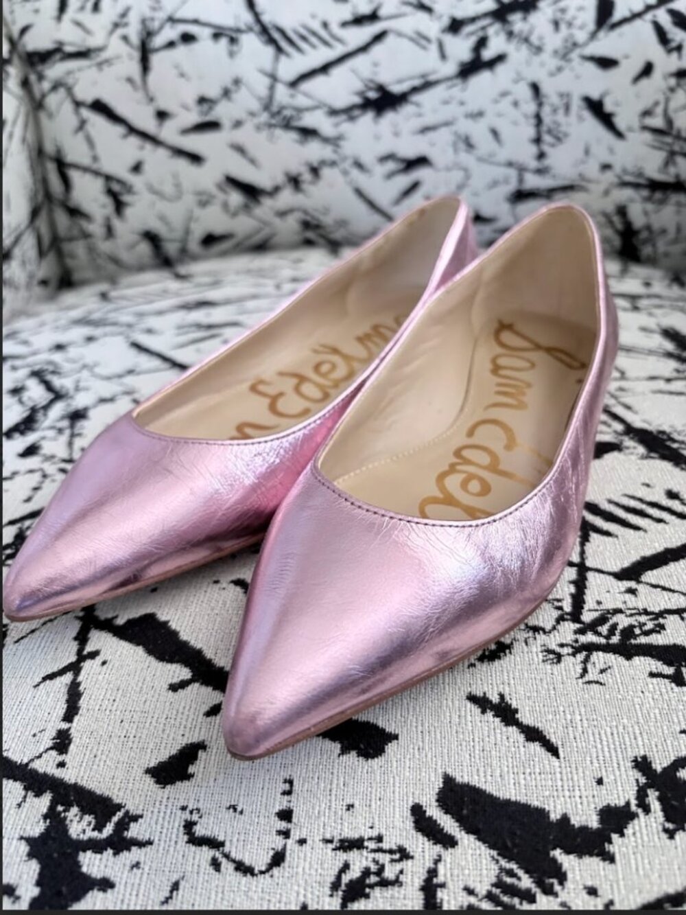 Sam Edelman Pink Metallic Leather Pointed Toe Ballet Flats Size 5